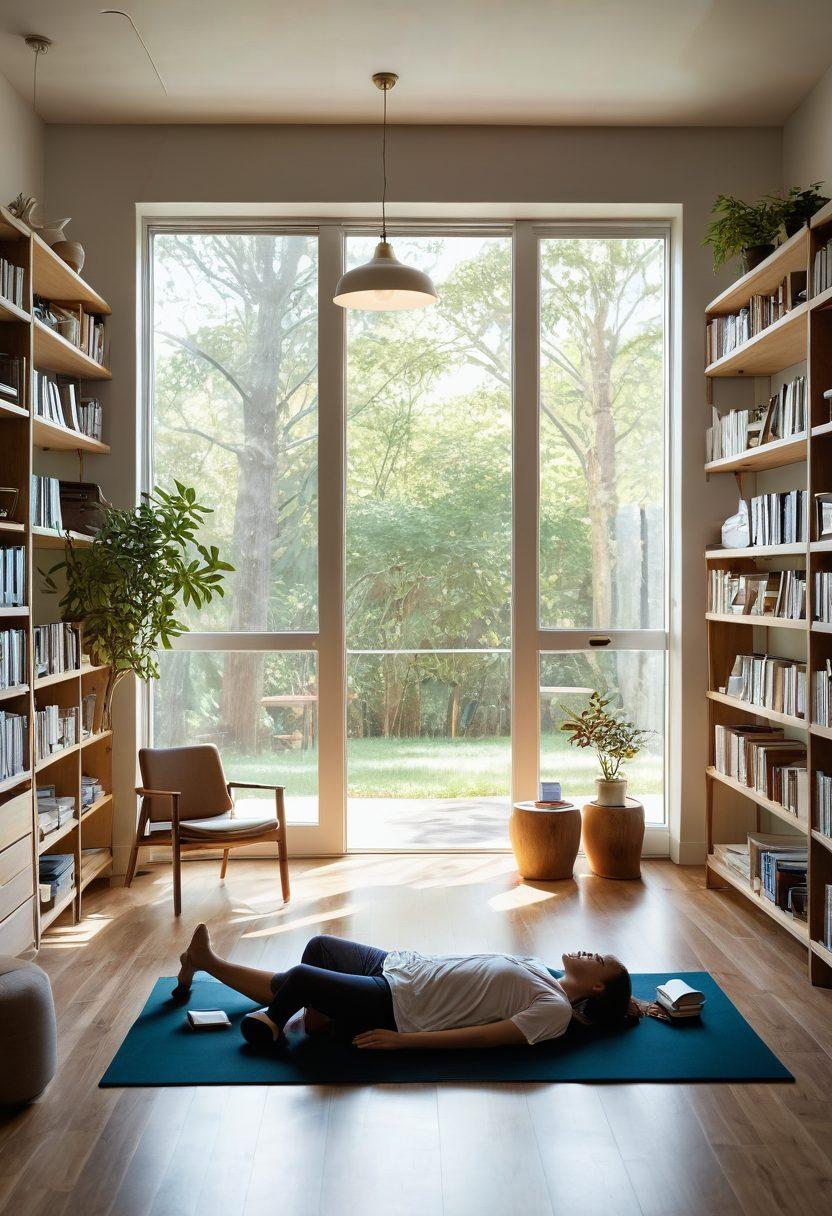 A serene therapy room featuring a professional Bobath therapy setup with soft natural light filtering through large windows. In the foreground, a patient on a therapy mat is being guided by a compassionate therapist, surrounded by health insurance documents and a glowing lightbulb symbolizing 'solutions'. The background includes shelves filled with health books and supportive equipment, indicating a holistic approach. vibrant colors. super-realistic.